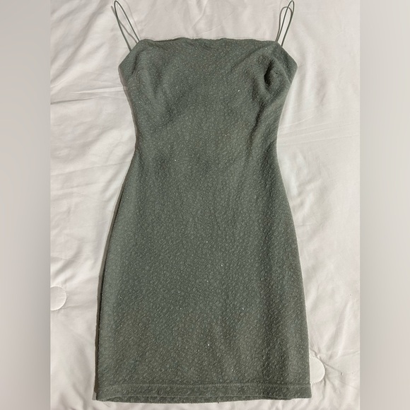 Windsor Textured Strapped Mini Dress in a Glittery Pastel Green - Picture 1 of 3